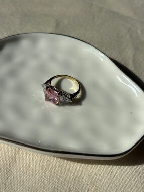 14K Gold Plated Pink CZ Three Stone Ring Size 6